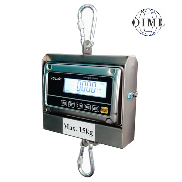 LESAK J1-RWS-IP, 6kg/2g, nerez (Závěsná/jeřábová voděodolná váha pro obchodní vážení s LCD displejem v nerezu)