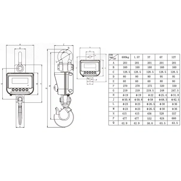 TSCALE TN-6000k, 6000kg/2kg (Závěsná jeřábová váha )