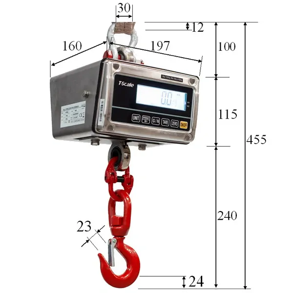 LESAK J1-RWS, 150kg/50g, nerez (Závěsná/jeřábová váha pro obchodní vážení s LCD displejem v nerezu)