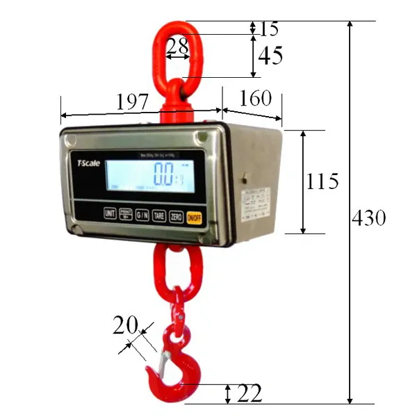 LESAK J1-RWS, 300kg/100g, nerez (Závěsná/jeřábová váha pro obchodní vážení s LCD displejem v nerezu)
